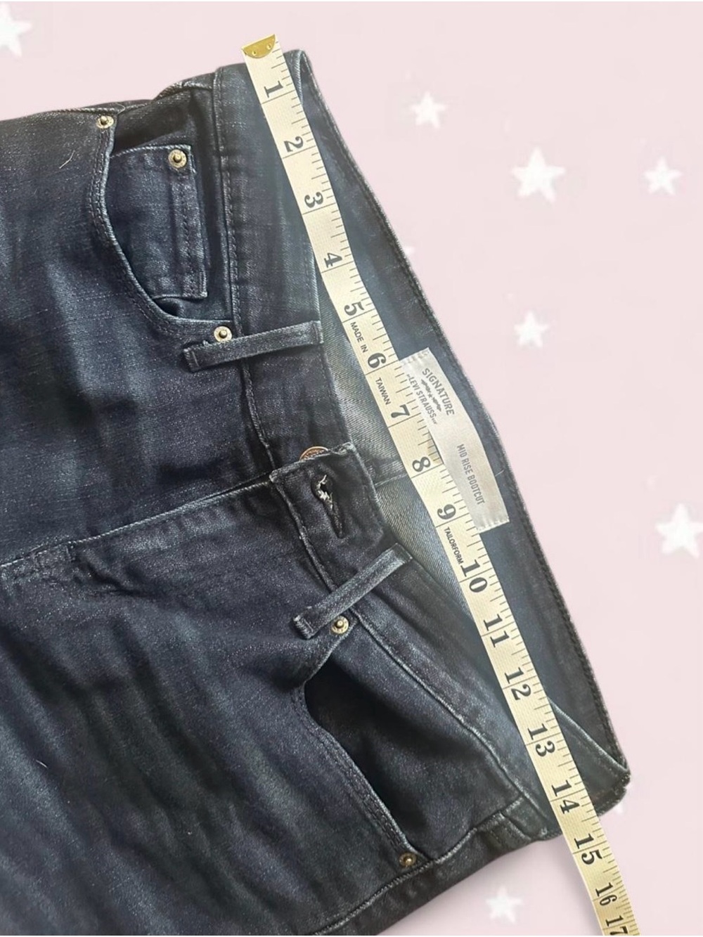 Signature by Levi Strauss Dark Blue Flare Jeans with Hand Floral Embroidery - Picture 6 of 7